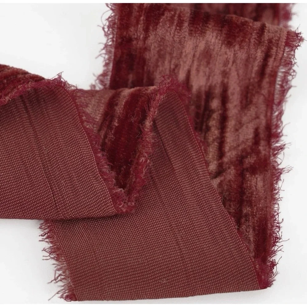 C0013-Meedee Rust Crinkle Velvet Ribbon Frayed Edge 3